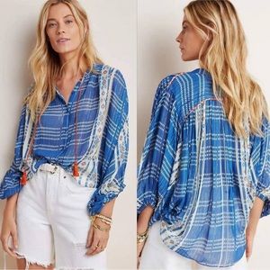 Verb by Pallavi Singhee Anthropologie Blue Orange Blouse Large